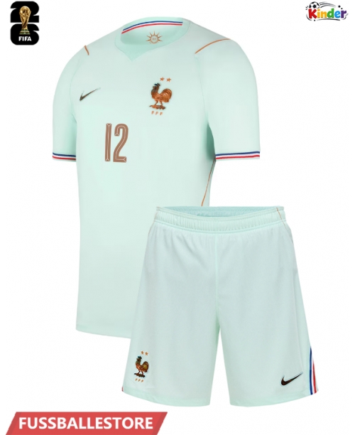 Günstige Frankreich Bradley Barcola #12 Auswärts Trikotsatzt Kinder WM 2026 Kurzarm (+ Kurze Hosen)